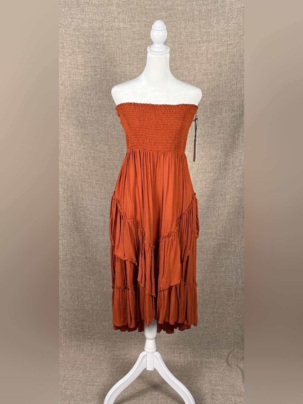 Women's Strapless Convertible Tiered Maxi Dress in Rust